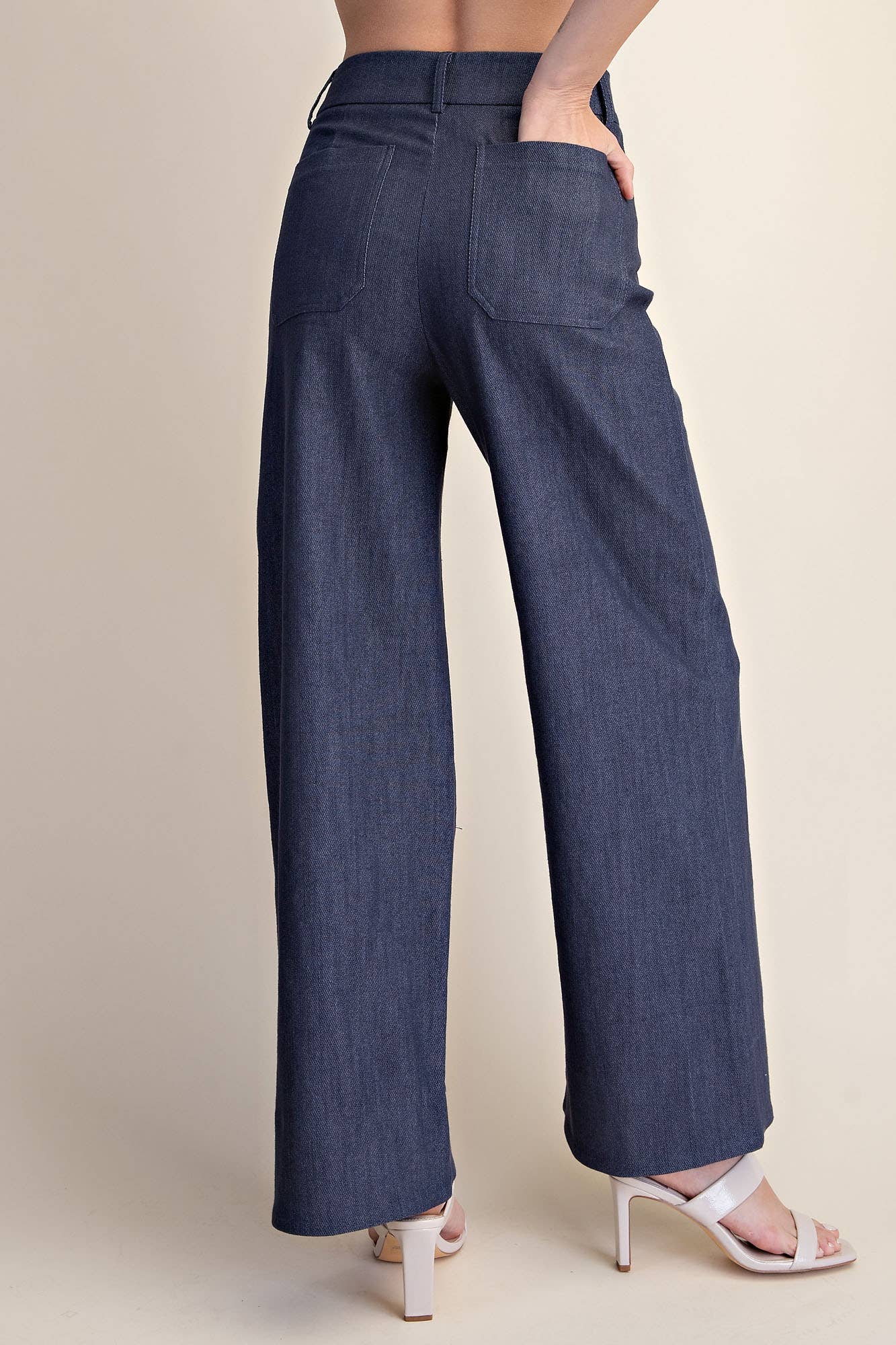 Stretchy Jeans High Rise Front Pocket Wide Leg