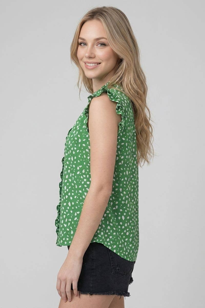 Smocked Print Frilled Top