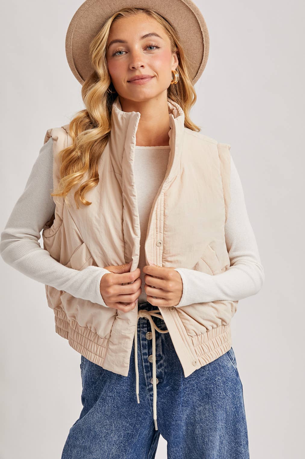 Bomber Style Puffer Vest with Pockets