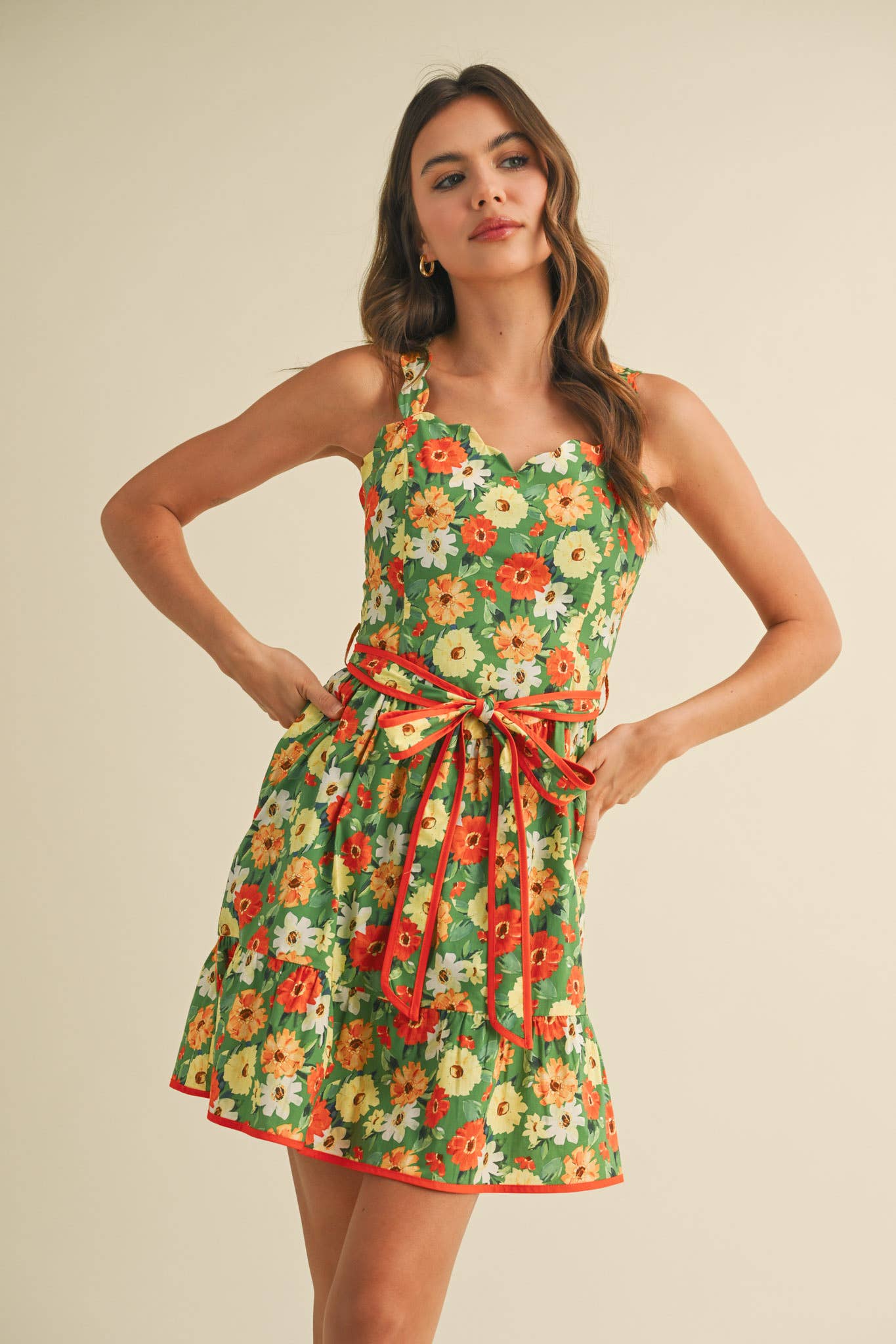 Floral Scalloped Mini Dress