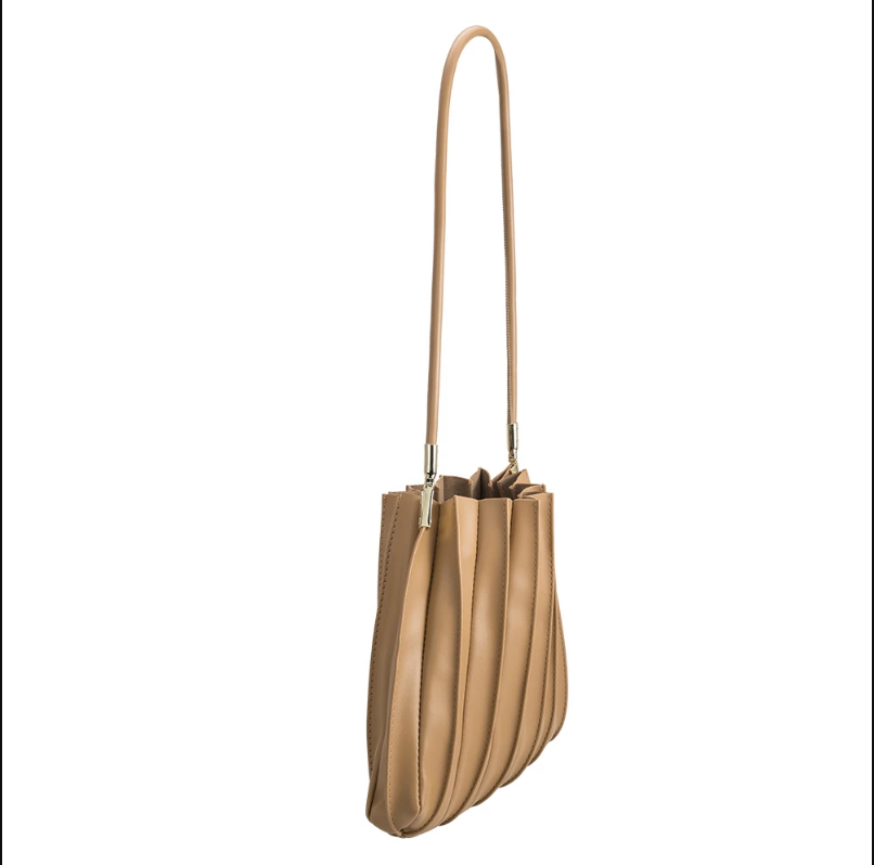 Carrie Taupe Pleated Vegan Leather Shoulder Bag