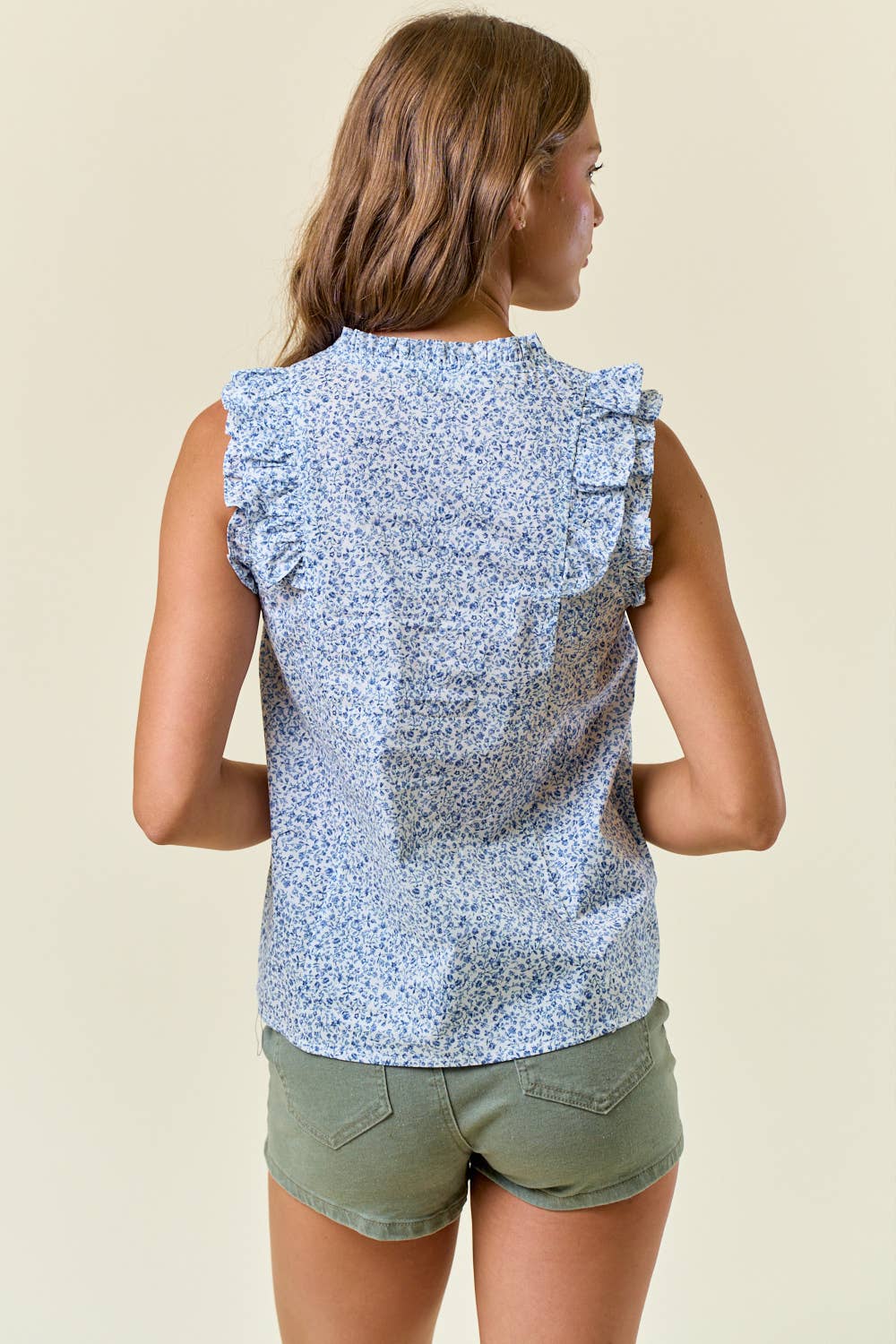 Floral Print Cotton Poplin Ruffled Cap Sleeve Top