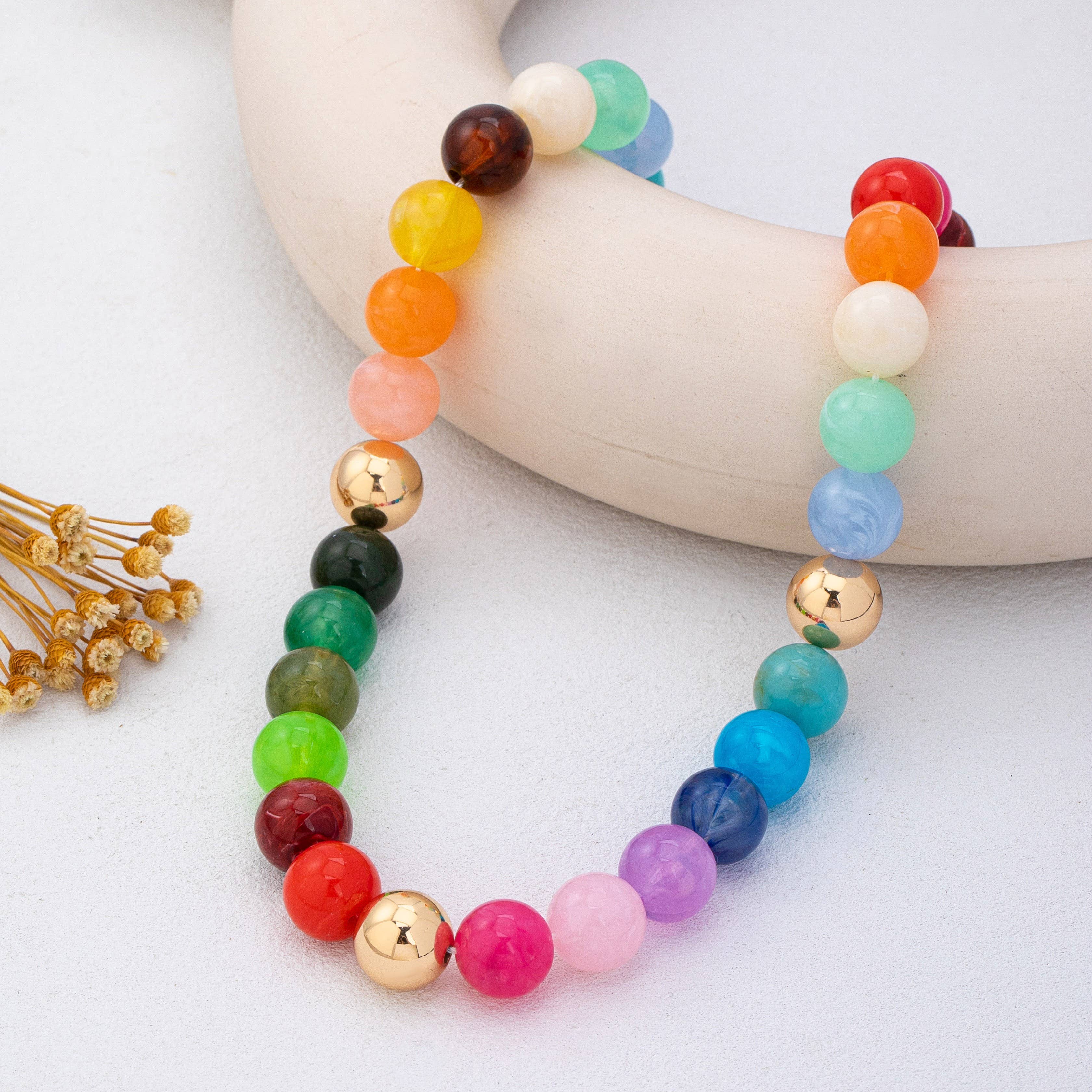 Rainbow Marbled Resin Bead Necklace