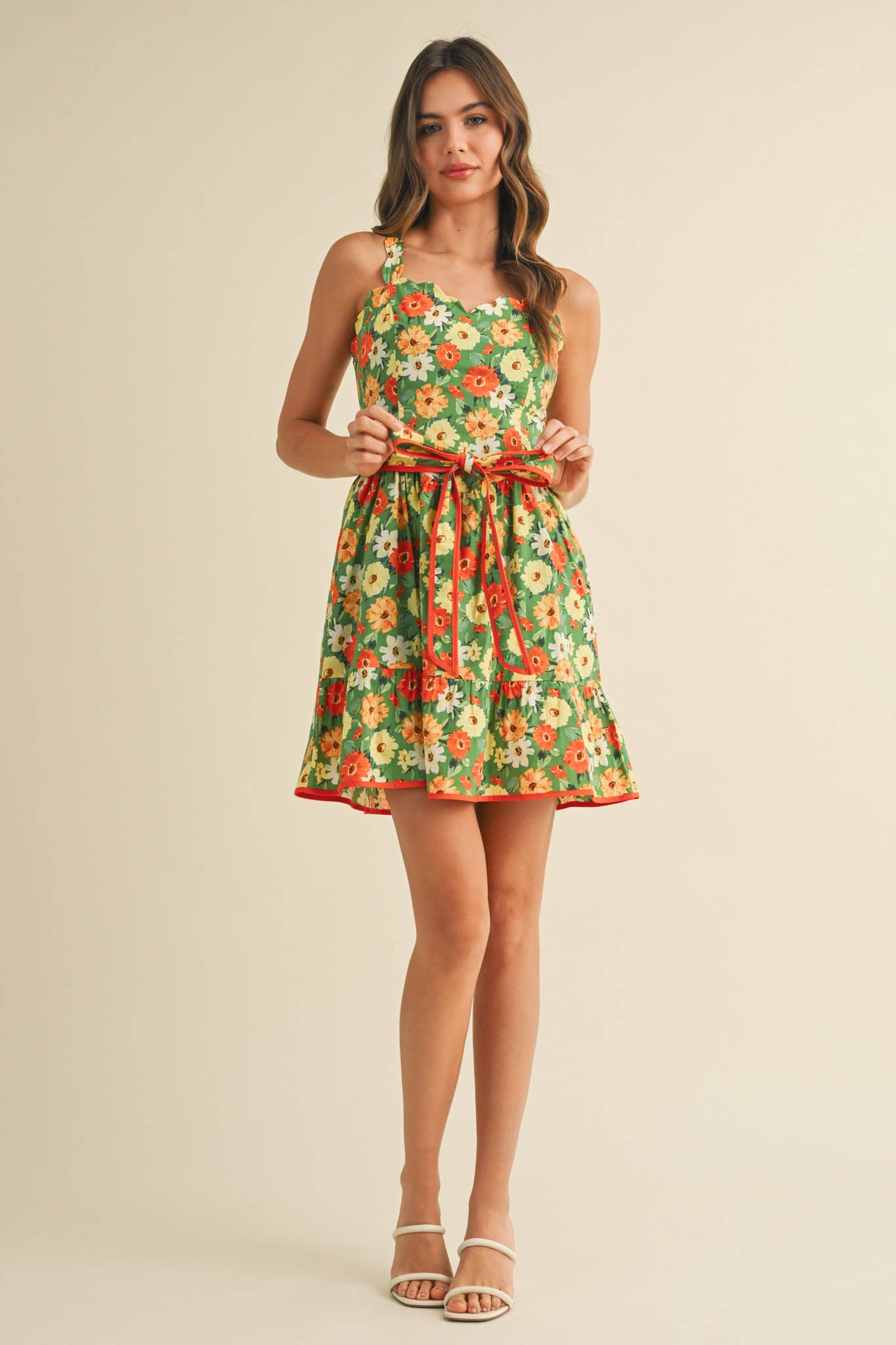 Floral Scalloped Mini Dress