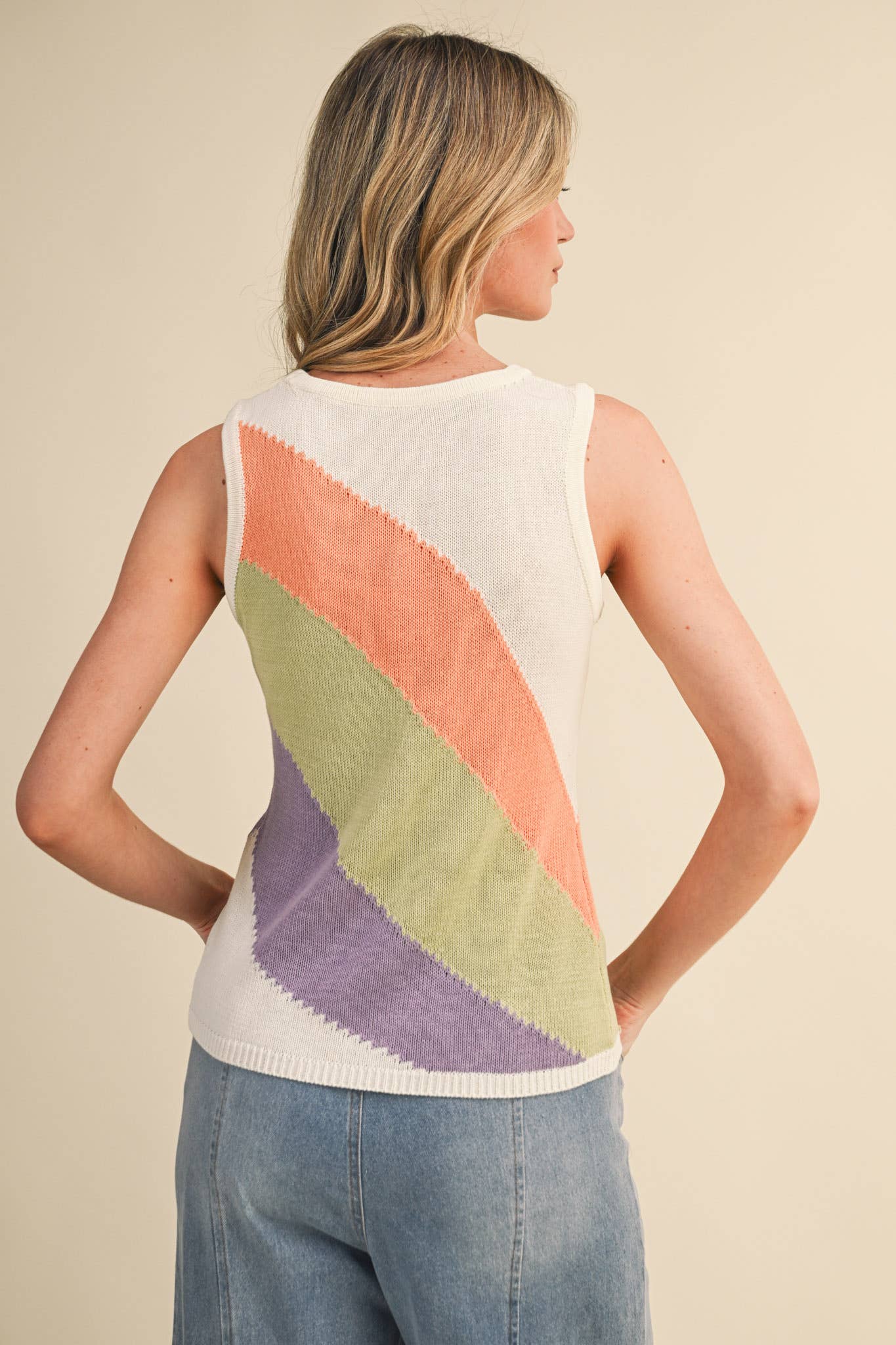 Sleeveless Color Block Knit Tank