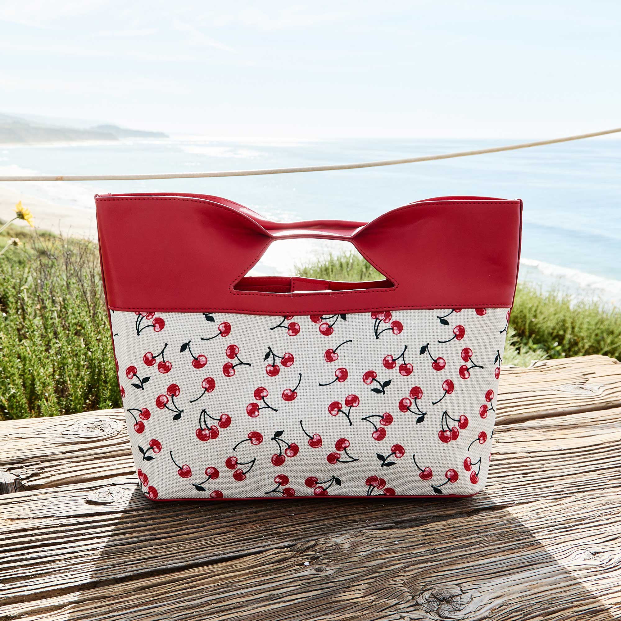 Jillian Red Cherry Recycled Vegan Leather Tote Bag