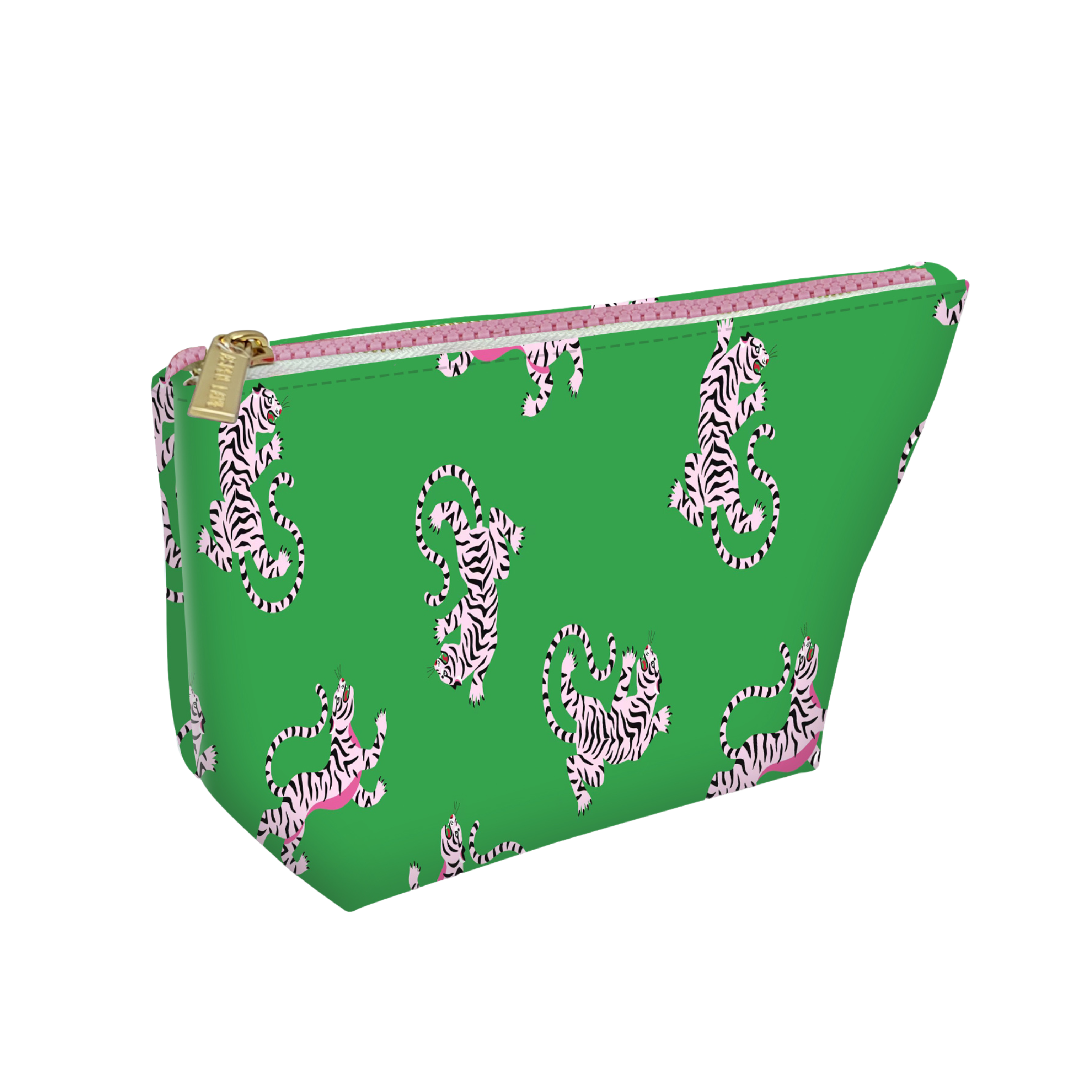 Cute pouch + cosmetic bag |  pink green tiger