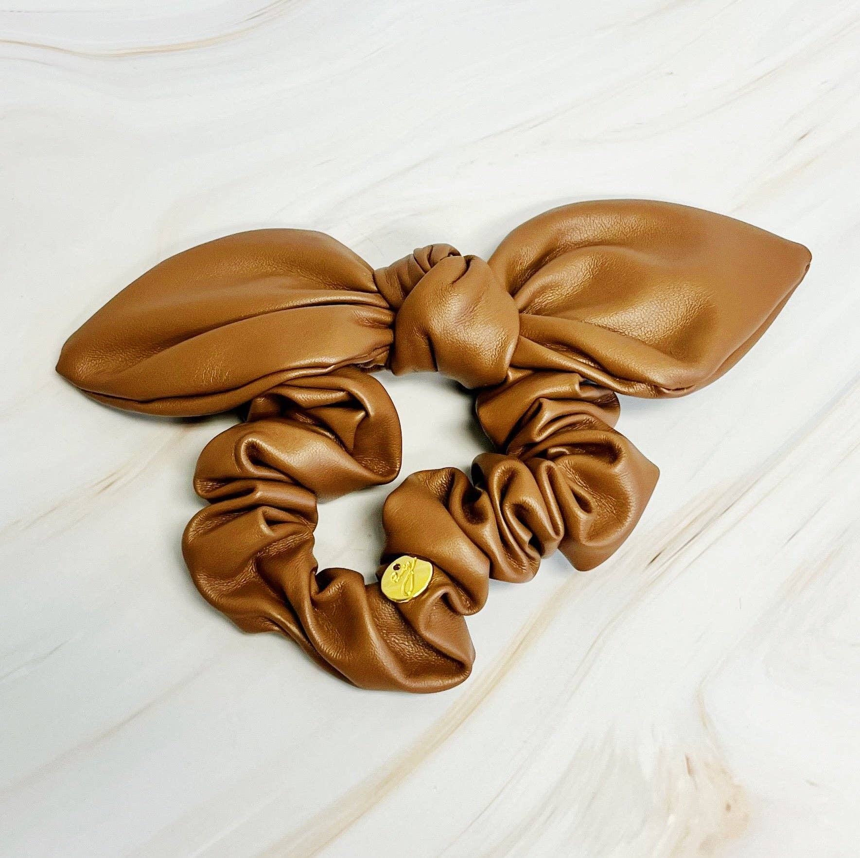 Faux Leather Tie Hair Scrunchie - Black, Brown or Ivory